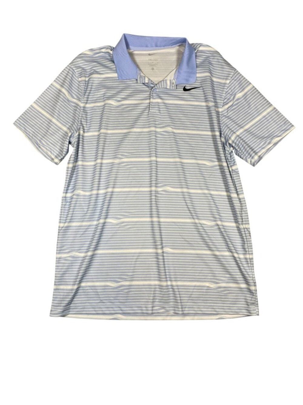 Nike Dri-Fit Blue & White Striped Polo Shirt Large Polyester Golf Performance